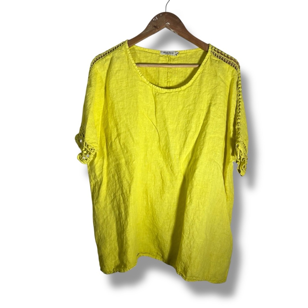 Alessia Pacini Bright Yellow Linen Lace Sleeve Blouse Size 1X